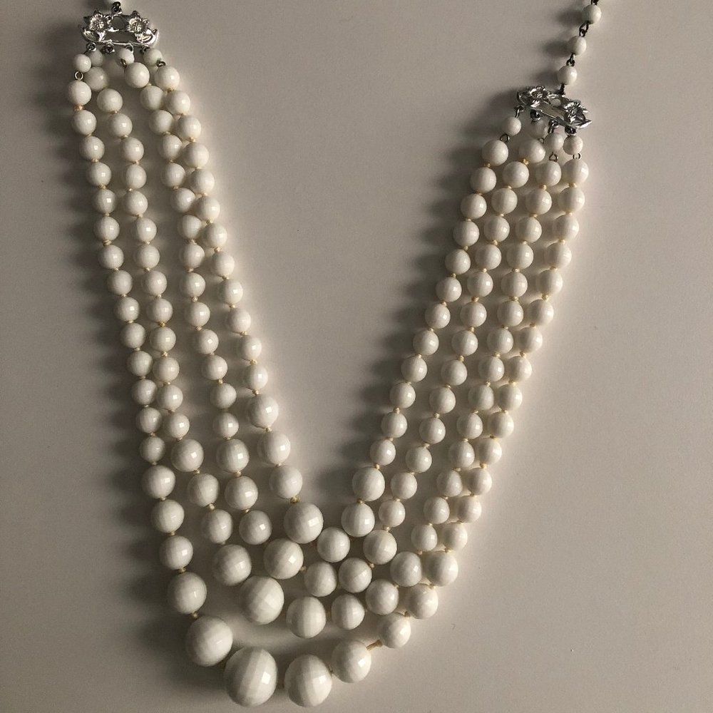 Women's choker necklace 4 strands white beads beaded pretty 14" long